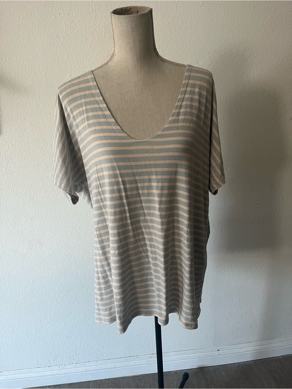 Women's Hatch Maternity Stripe V-Neck Tee - Light Blue and Peach